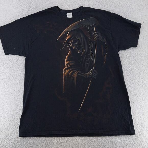 Y2k Grim Reaper Shirt Mens XL Fruit of the Loom Heavy Cotton Gothic Skeleton - Picture 1 of 6